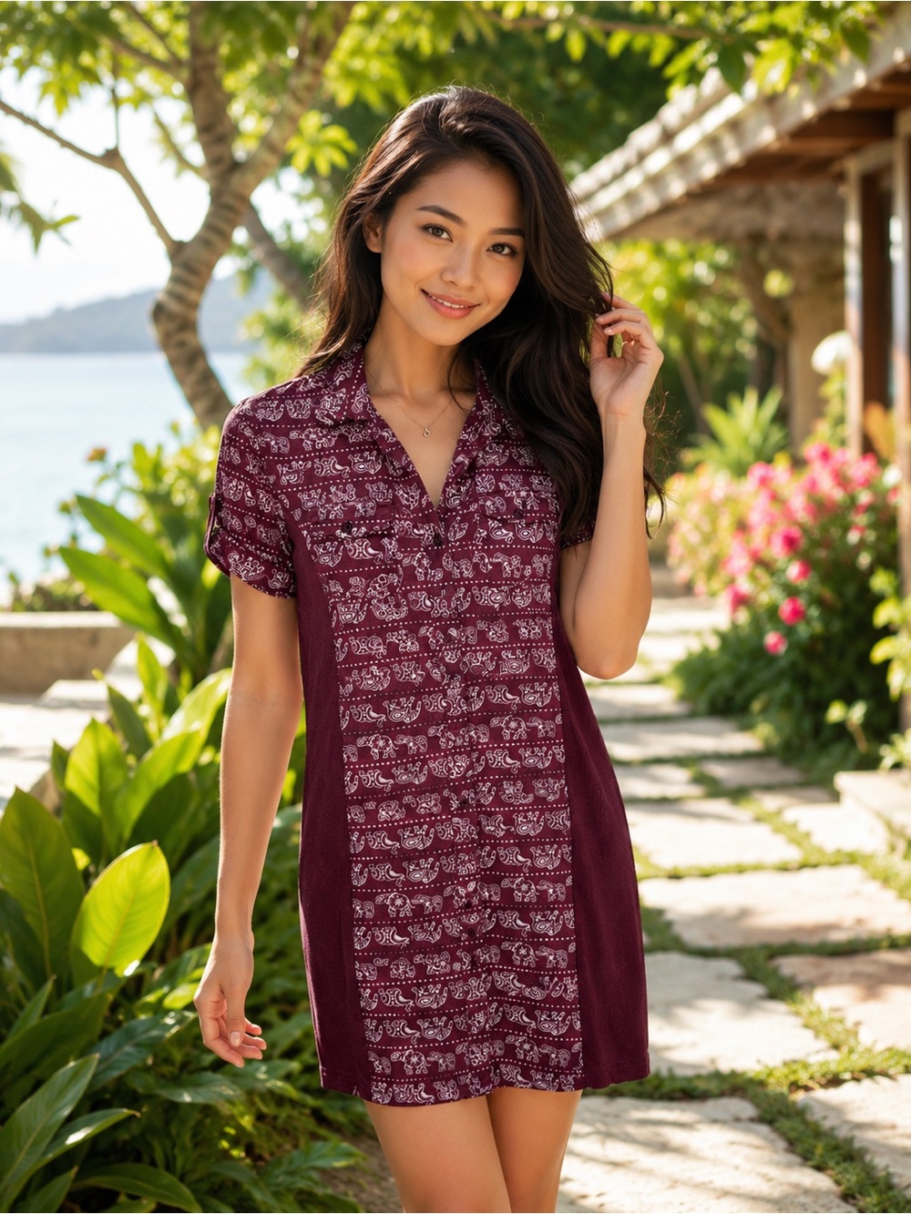Rue21 Burgundy Elephant Print Mini Shirt Dress